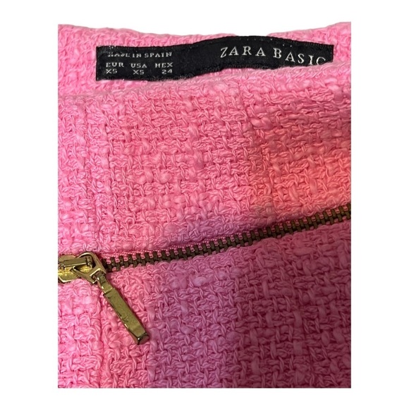 Zara Bouclé-Shorts Gold Zipper Closure XS Pink Structured Tweed Fringe Trim - Picture 6 of 7